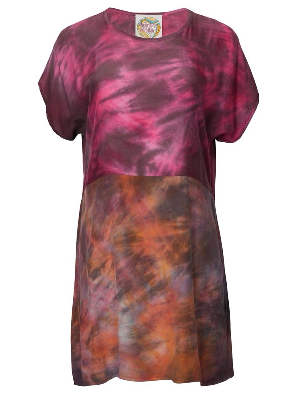 Haley Solar Tie Dyed Color Blocked 100% Silk Mini Dress Medium